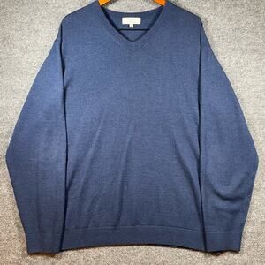 Turnbury Sweater Men's XLT Blue 100% Extra Fine Merino Wool V-Neck Casual